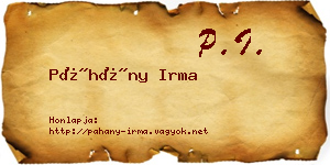 Páhány Irma névjegykártya